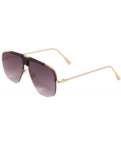 Aviator Rimless Geometric Flat Lens Metal Frame Plastic Shield Aviator Sunglasses - Smoke Gold - CK197Q0D5ZG $29.17