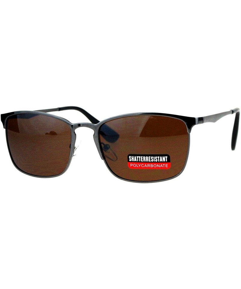 Rectangular Fashion Unisex Sunglasses Classic Metal Rectangular Frame UV 400 - Gunmetal (Brown) - CW184W6T7CC $12.96