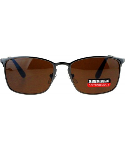 Rectangular Fashion Unisex Sunglasses Classic Metal Rectangular Frame UV 400 - Gunmetal (Brown) - CW184W6T7CC $12.96