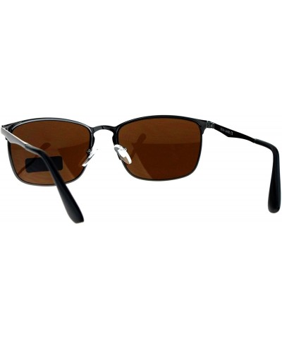 Rectangular Fashion Unisex Sunglasses Classic Metal Rectangular Frame UV 400 - Gunmetal (Brown) - CW184W6T7CC $12.96