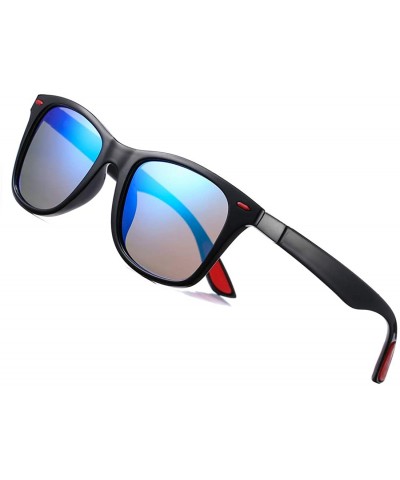Square Polarized Sunglasses for Men Ultra-light Square Black Driving Sun Glasses - Bright Black/Blue Mirror - CV18KISM2NH $31.14