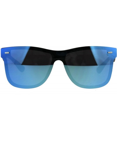 Shield Futuristic Shield Panel Lens Horn Rim Hipster Plastic Sunglasses - Blue Mirror - CH188LOEQ03 $14.68