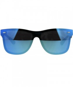 Shield Futuristic Shield Panel Lens Horn Rim Hipster Plastic Sunglasses - Blue Mirror - CH188LOEQ03 $14.68