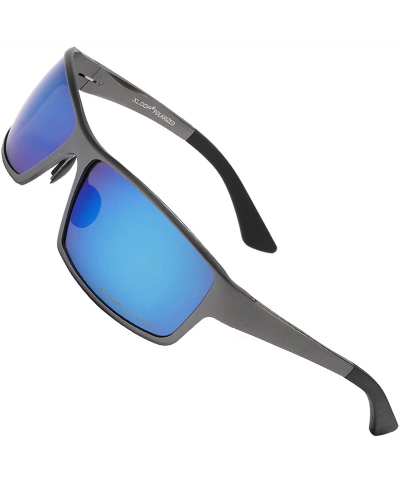 Rectangular Polarized Aircraft Aluminum Metal Rectangular Sport Sunglasses For Men - Pewter Gun Metal - Polarized Ice Blue - ...