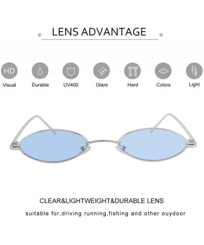 Rimless Vintage Oval Sunglasses Small Metal Frames Designer Gothic Glasses - Silver-blue - CD18L0OZADE $13.44