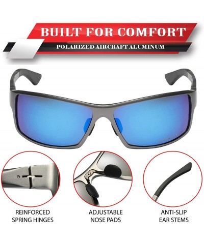 Rectangular Polarized Aircraft Aluminum Metal Rectangular Sport Sunglasses For Men - Pewter Gun Metal - Polarized Ice Blue - ...