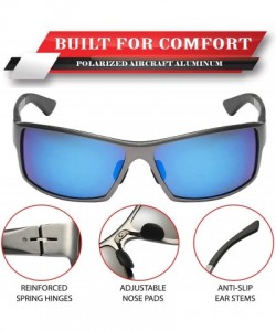 Rectangular Polarized Aircraft Aluminum Metal Rectangular Sport Sunglasses For Men - Pewter Gun Metal - Polarized Ice Blue - ...