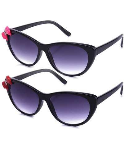 Cat Eye Newbee Fashion Women High Fashion Elegant Cat Eye Sunglasses with Bow - 2 Pack Hot Pink & Red - CM183A5EOUR $25.73