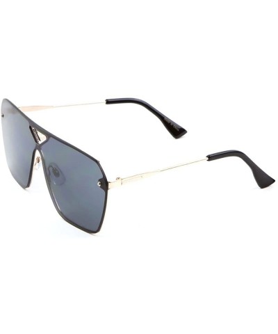 Aviator Rimless Oversized Flat Top Shield Square Aviator Sunglasses - Gold & Black Frame - CU18582O3WY $12.87