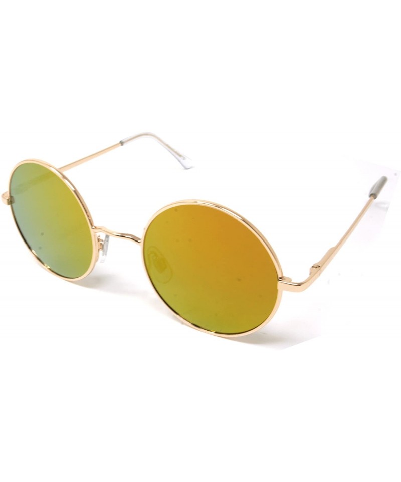 Sport Sunglasses Vintage Hippie Retro Metal Round Circle Flat Lens - Shiny Gold / Orange Mirror Flat Lens - CK185ONXE07 $16.69