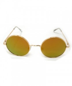 Sport Sunglasses Vintage Hippie Retro Metal Round Circle Flat Lens - Shiny Gold / Orange Mirror Flat Lens - CK185ONXE07 $16.69