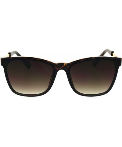 Rectangular Gentlemans Elegant Designer Fashion Mod Thin Horn Rim Sunglasses - Tortoise Brown - CT18SH0MSUM $13.42