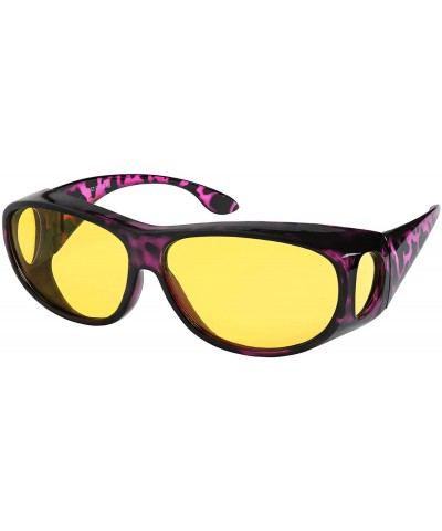 Rectangular Driving Glasses Polarized Vision Sunglasses - Purple Havana With Yellow Night Lens - CL1924XY2TO $10.38