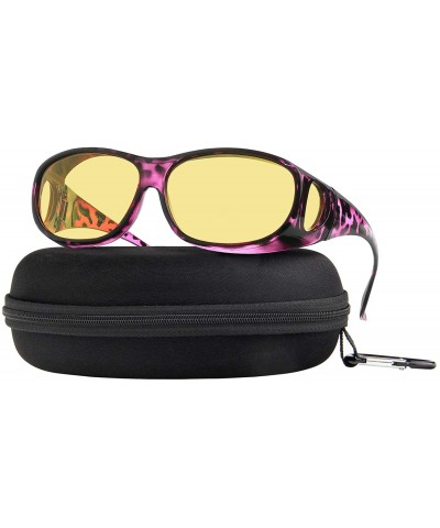 Rectangular Driving Glasses Polarized Vision Sunglasses - Purple Havana With Yellow Night Lens - CL1924XY2TO $10.38