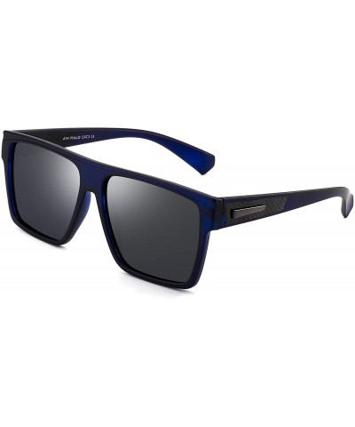 Oversized Retro Polarized Sunglasses Men Women Flat Top Square Driving Glasses - Blue Frame / Polarized Blue Lens - CY18RZSRT...