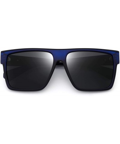 Oversized Retro Polarized Sunglasses Men Women Flat Top Square Driving Glasses - Blue Frame / Polarized Blue Lens - CY18RZSRT...