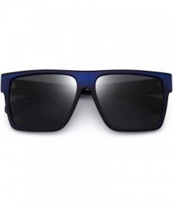 Oversized Retro Polarized Sunglasses Men Women Flat Top Square Driving Glasses - Blue Frame / Polarized Blue Lens - CY18RZSRT...