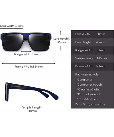 Oversized Retro Polarized Sunglasses Men Women Flat Top Square Driving Glasses - Blue Frame / Polarized Blue Lens - CY18RZSRT...