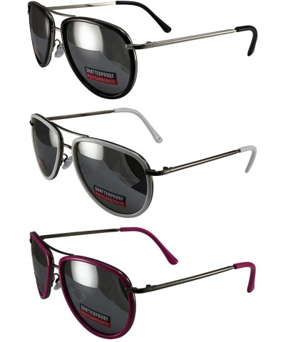 Aviator 3 Pairs Swag Aviator B Fashion Sunglasses Black White Pink Frame Flash Mirror Lens - CA18Z6LTEWX $78.87