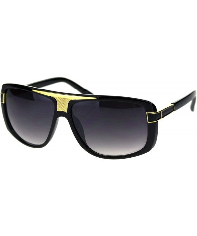 Rectangular Mens Designer Style Fashion Sunglasses Gold Top Square Rectangular UV 400 - Black (Smoke) - CX18TMO49WA $12.18