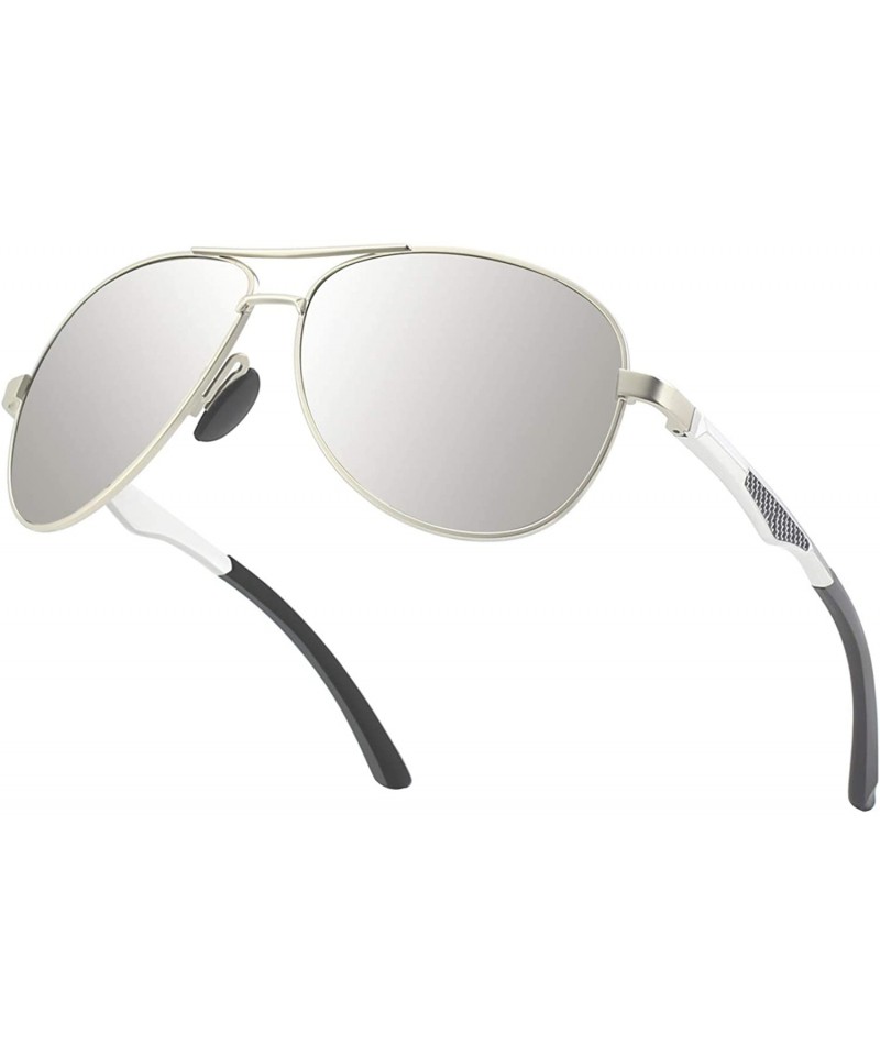 Aviator Classic Premium Military Style Pilot Polarized Sunglasses for Men Women - B Silver Frame/Silver Lens-mirrored - CW18N...
