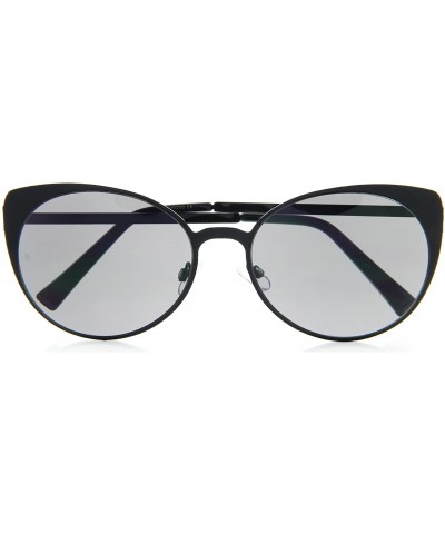 Butterfly Metal Round Cat Eye Sunglasses Runway Fashion - Black/Smoke Lens - CU12OBRMYEB $9.30