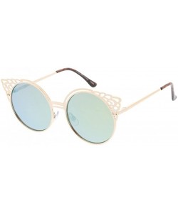 Round Fashion Culture Women's Fleur Cut Out Round Cat Eye Mirrored Sunglasses - CY18D9IN0YA $17.21