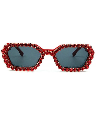 Square Fashion Rhinestone Women's Sunglasses Small Square Frame Women's Luxury Diamond Sunglasses Men - Red - C218YDIQYTO $12.67