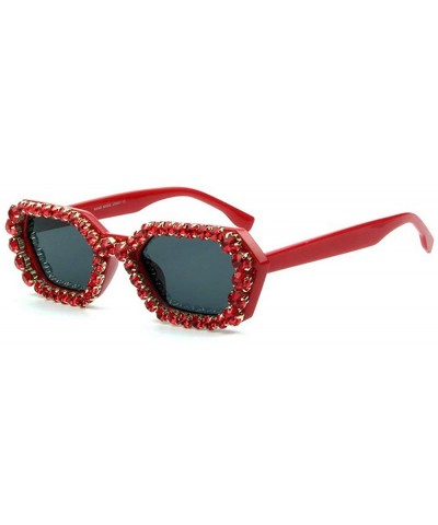 Square Fashion Rhinestone Women's Sunglasses Small Square Frame Women's Luxury Diamond Sunglasses Men - Red - C218YDIQYTO $12.67
