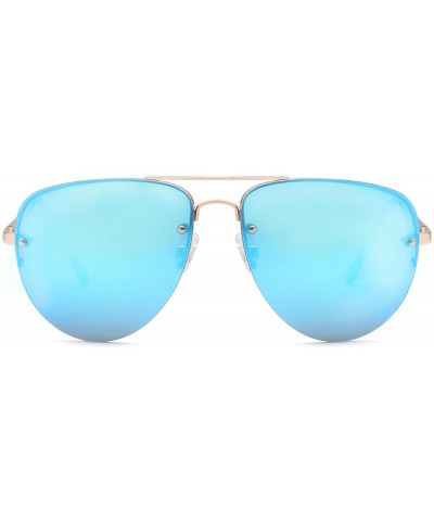 Sport Womens Oversized Aviator Sunglasses - Mirror Blue Lens on Gold Frame - CQ182K09QXK $19.43