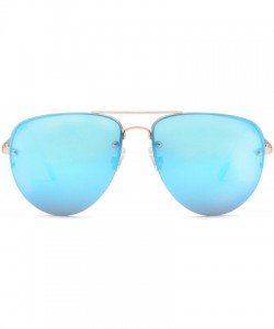 Sport Womens Oversized Aviator Sunglasses - Mirror Blue Lens on Gold Frame - CQ182K09QXK $7.37