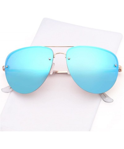 Sport Womens Oversized Aviator Sunglasses - Mirror Blue Lens on Gold Frame - CQ182K09QXK $7.37