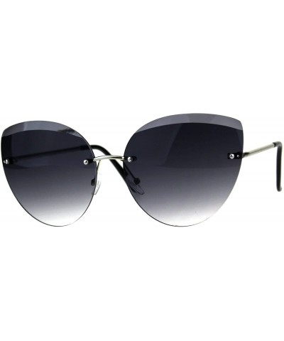 Rimless Womens Fashion Sunglasses Rimless Round Cateye Butterfly Frame UV 400 - Silver (Smoke) - CV18D65Z0GC $21.10