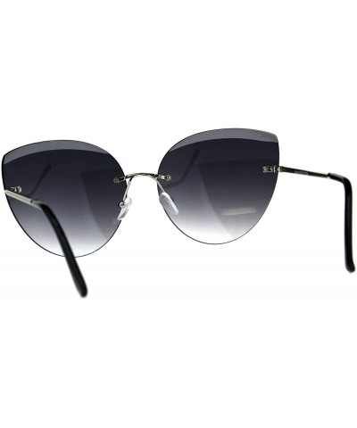 Rimless Womens Fashion Sunglasses Rimless Round Cateye Butterfly Frame UV 400 - Silver (Smoke) - CV18D65Z0GC $13.97