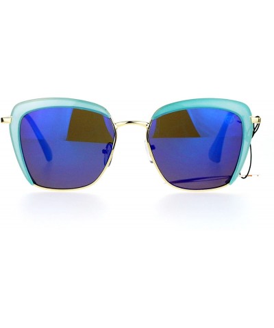Rectangular Retro Half Rim Brow Boyfriend Rectangular Sunglasses - Blue - CA127A9TVSL $9.54
