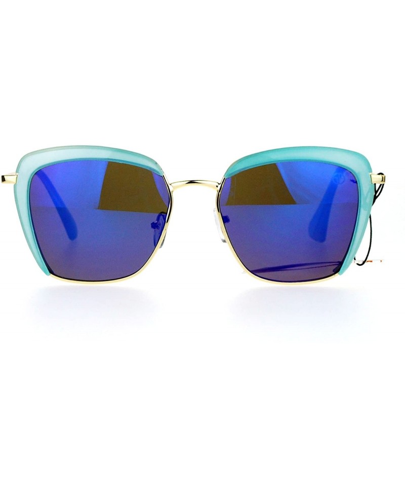 Rectangular Retro Half Rim Brow Boyfriend Rectangular Sunglasses - Blue - CA127A9TVSL $9.54