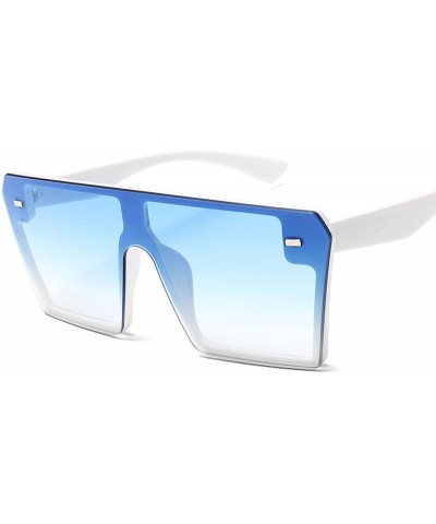 Oversized 2019 Flat Top Oversize Sunglasses Women Fashion Retro Gradient Sun Glasses Men Blue Big Vintage Uv400 - White - CO1...
