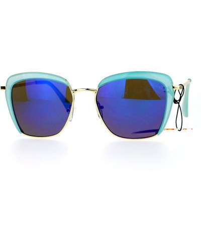 Rectangular Retro Half Rim Brow Boyfriend Rectangular Sunglasses - Blue - CA127A9TVSL $9.54