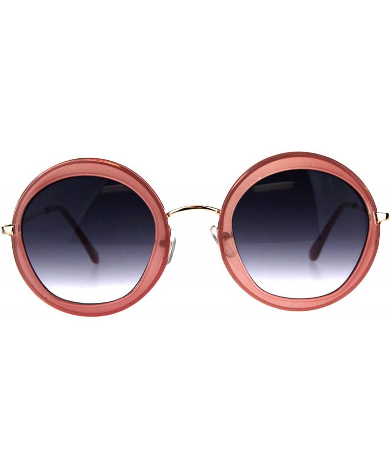 Round Womens Double Rim Designer Fashion Round Circle Lens Sunglasses - Pink Smoke - CV18CR8DM95 $8.50