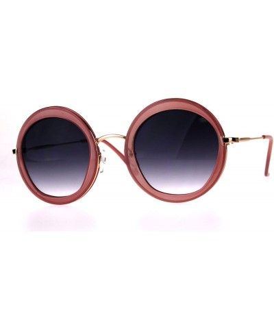 Round Womens Double Rim Designer Fashion Round Circle Lens Sunglasses - Pink Smoke - CV18CR8DM95 $8.50