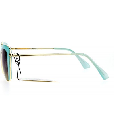 Rectangular Retro Half Rim Brow Boyfriend Rectangular Sunglasses - Blue - CA127A9TVSL $9.54