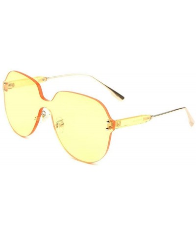 Goggle Rimless Oversized One Piece Shield Mono Lens Sunglasses - Yellow Crystal & Gold Frame - CK18W3KDXOD $10.64