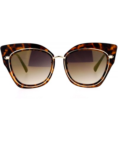 Butterfly Flat Panel Mirror Lens Oversize Cat Eye Double Frame Womens Sunglasses - Tortoise Brown - CE12KOH40R9 $13.32