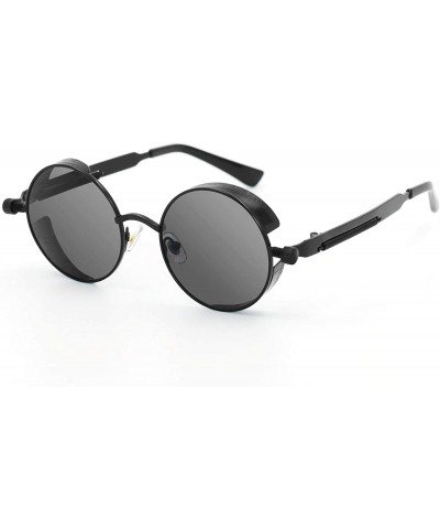 Shield Retro Gothic Steampunk Sunglasses for Women Men Round Lens Metal Frame - Black & Black - C41867YZM2C $13.22