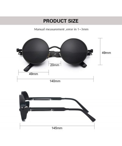 Shield Retro Gothic Steampunk Sunglasses for Women Men Round Lens Metal Frame - Black & Black - C41867YZM2C $13.22