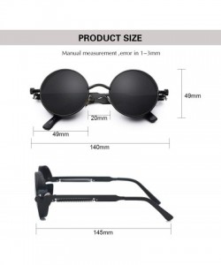 Shield Retro Gothic Steampunk Sunglasses for Women Men Round Lens Metal Frame - Black & Black - C41867YZM2C $13.22