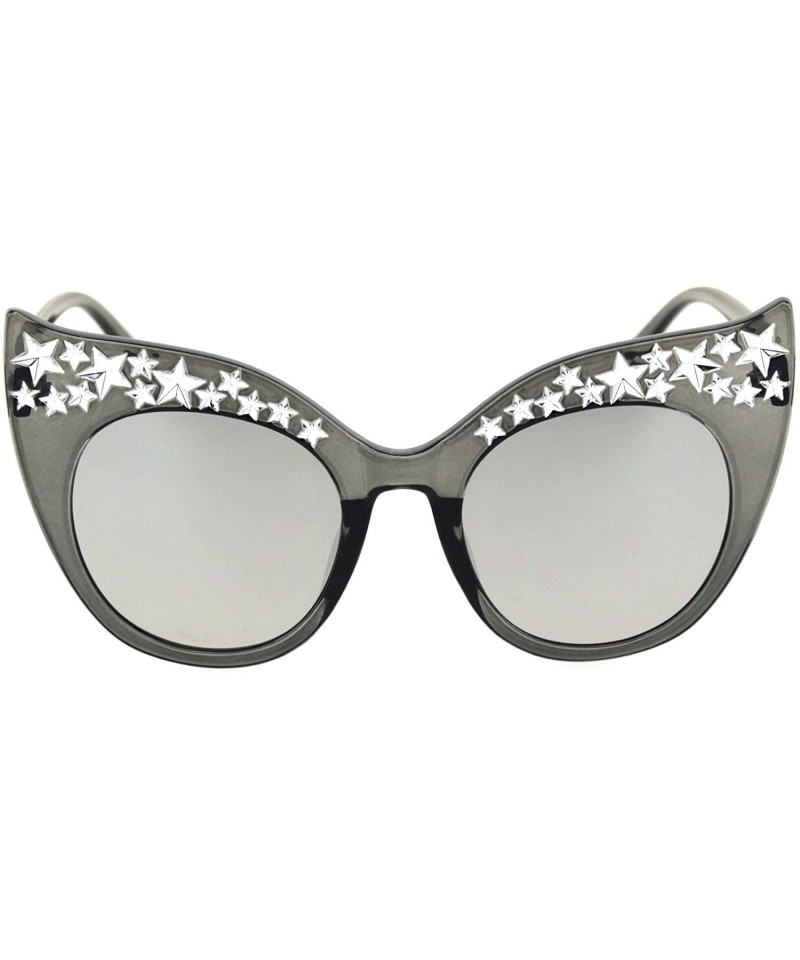 Cat Eye Star Engraving Sparkle Bat Shape Cat Eye Retro Sunglasses - Slate Silver Mirror - C018S998EQ5 $8.22