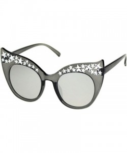 Cat Eye Star Engraving Sparkle Bat Shape Cat Eye Retro Sunglasses - Slate Silver Mirror - C018S998EQ5 $8.22