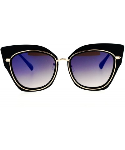 Cat Eye Flat Panel Mirror Lens Oversize Cat Eye Double Frame Womens Sunglasses - Black Gold Blue - C012KOH4R31 $13.58