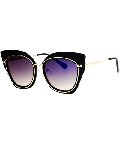 Cat Eye Flat Panel Mirror Lens Oversize Cat Eye Double Frame Womens Sunglasses - Black Gold Blue - C012KOH4R31 $26.55